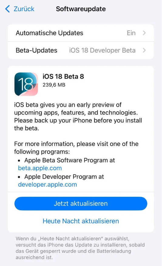 武山苹果手机维修分享苹果 iOS / iPadOS 18 开发者预览版 Beta 8 发布 